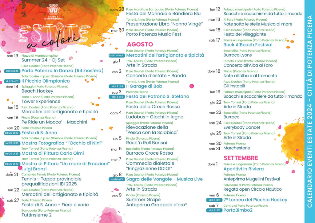 Calendario Eventi 2024 - Scopri tutti gli eventi di Potenza Picena - Marche